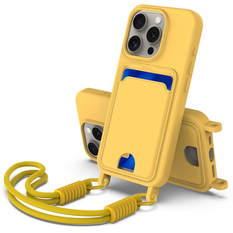 Integrated Card Bag Solid Color Liquid Silicone Phone Case Gen2 with Short Lanyard, For iPhone 12 / 12 Pro, For iPhone 12 Pro Max