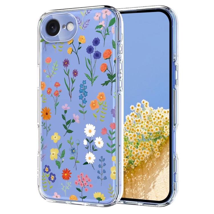 Flower Pattern Painted TPU Phone Case, For iPhone 16e, For iPhone 16 Pro Max, For iPhone 16 Pro, For iPhone 16 Plus