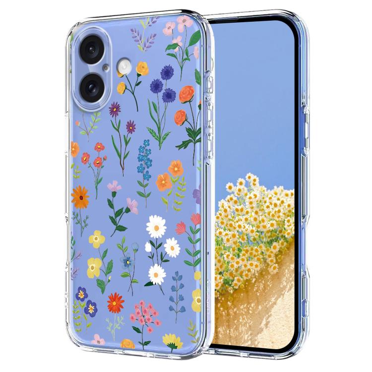 Flower Pattern Painted TPU Phone Case, For iPhone 16e, For iPhone 16 Pro Max, For iPhone 16 Pro, For iPhone 16 Plus