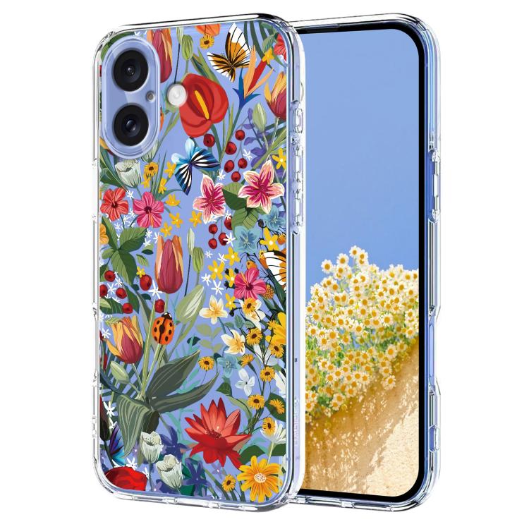Flower Pattern Painted TPU Phone Case, For iPhone 16e, For iPhone 16 Pro Max, For iPhone 16 Pro, For iPhone 16 Plus