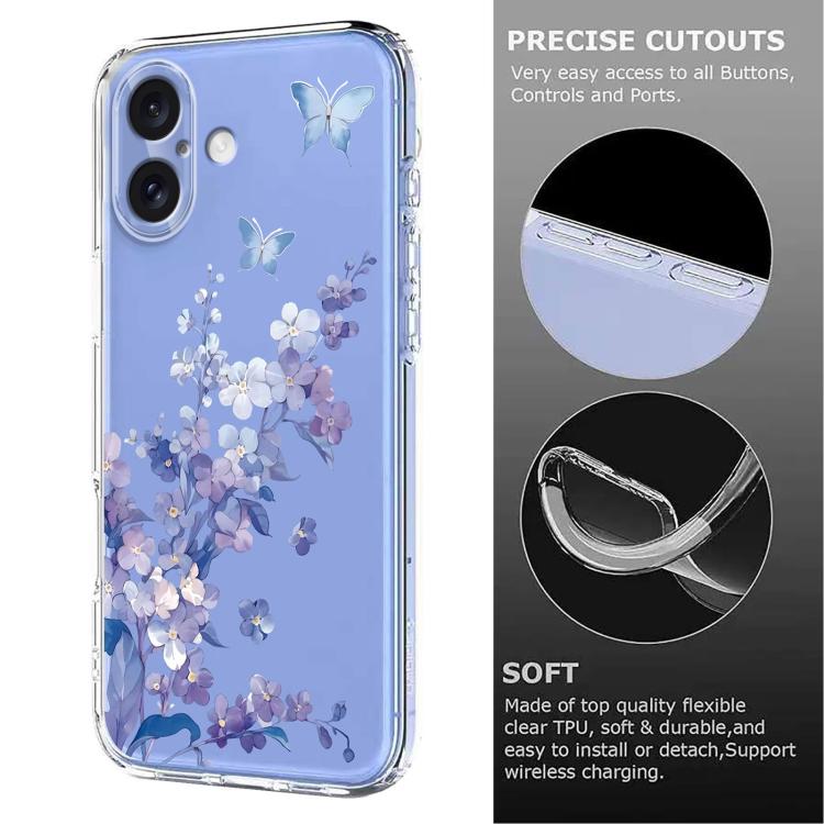 Flower Pattern Painted TPU Phone Case, For iPhone 16, For iPhone 15 Pro Max, For iPhone 15 Pro, For iPhone 15 Plus
