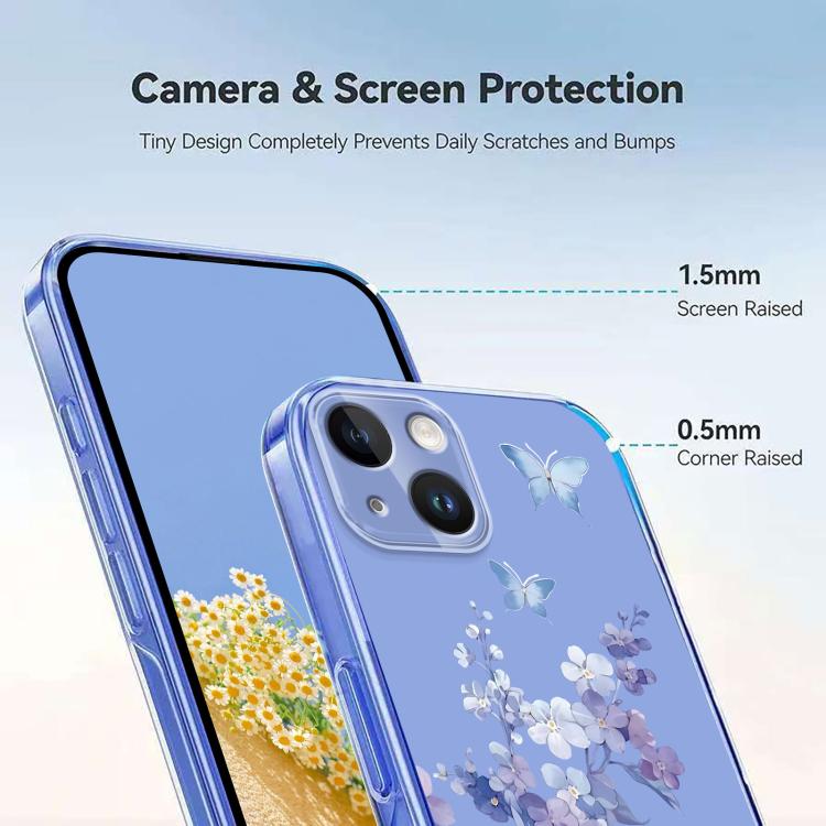 Flower Pattern Painted TPU Phone Case, For iPhone 15, For iPhone 14 Plus, For iPhone 14 / 13, For iPhone 14 Pro