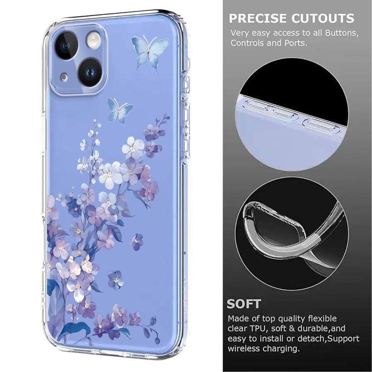 Flower Pattern Painted TPU Phone Case, For iPhone 15, For iPhone 14 Plus, For iPhone 14 / 13, For iPhone 14 Pro