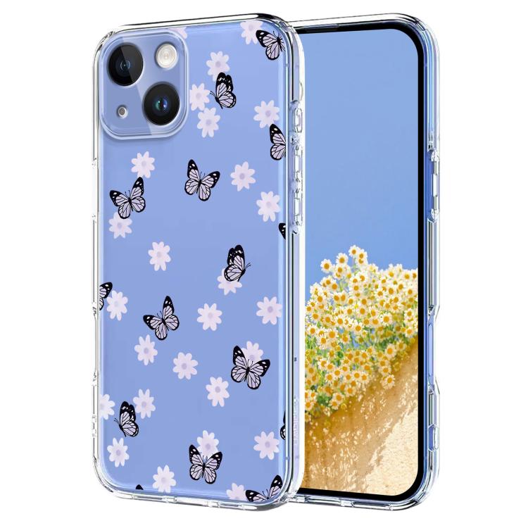 Flower Pattern Painted TPU Phone Case, For iPhone 15, For iPhone 14 Plus, For iPhone 14 / 13, For iPhone 14 Pro