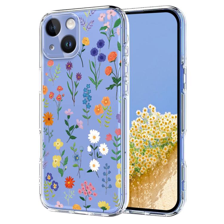Flower Pattern Painted TPU Phone Case, For iPhone 15, For iPhone 14 Plus, For iPhone 14 / 13, For iPhone 14 Pro