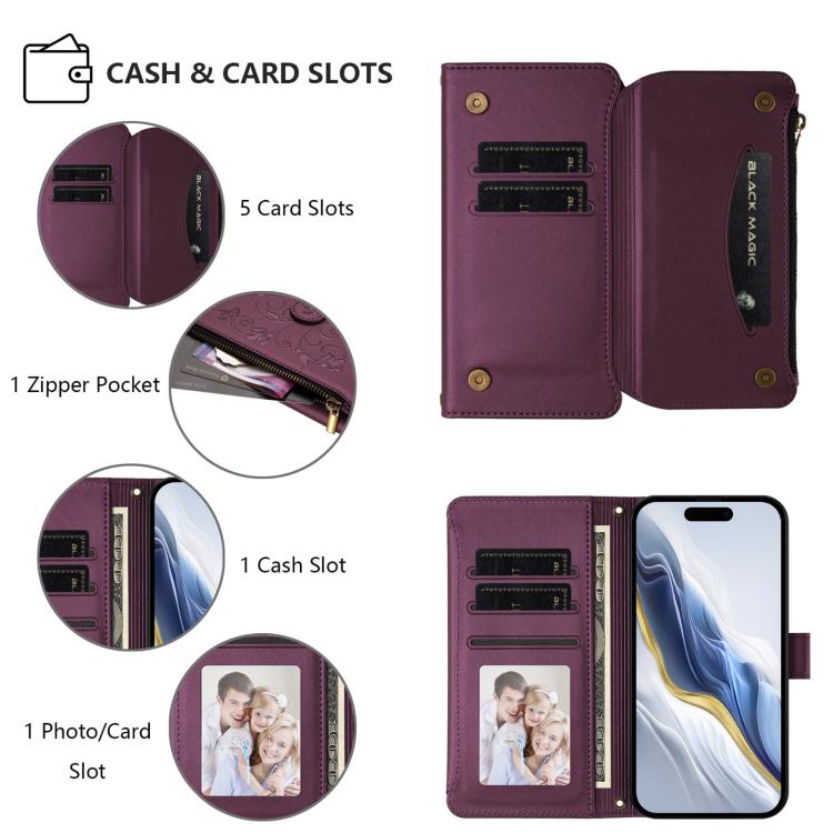 Butterfly Love Flower Multi-card Zipper Wallet Leather Phone Case, For iPhone 17 Pro Max, For iPhone 17 Pro, For iPhone 17