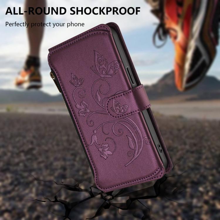 Butterfly Love Flower Multi-card Zipper Wallet Leather Phone Case, For iPhone 17 Pro Max, For iPhone 17 Pro, For iPhone 17