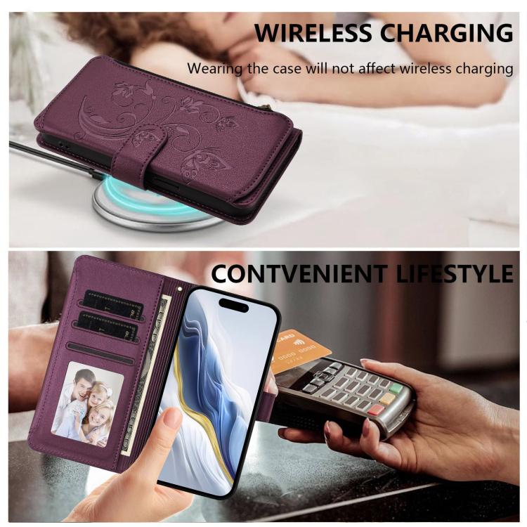 Butterfly Love Flower Multi-card Zipper Wallet Leather Phone Case, For iPhone 17 Pro Max, For iPhone 17 Pro, For iPhone 17