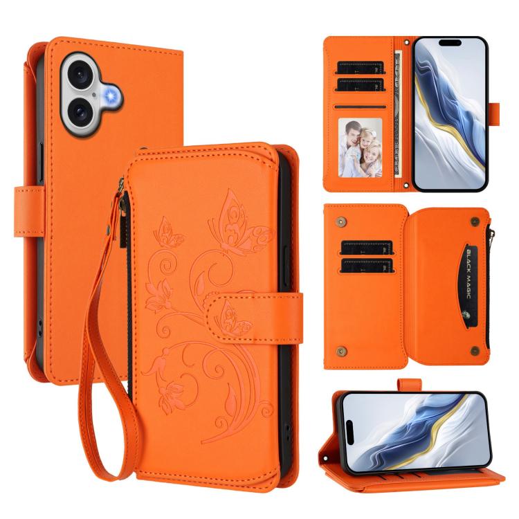 Butterfly Love Flower Multi-card Zipper Wallet Leather Phone Case, For iPhone 17 Pro Max, For iPhone 17 Pro, For iPhone 17