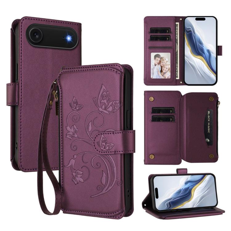 Butterfly Love Flower Multi-card Zipper Wallet Leather Phone Case, For iPhone 17 Air, For iPhone 16e, For iPhone 16 Pro Max