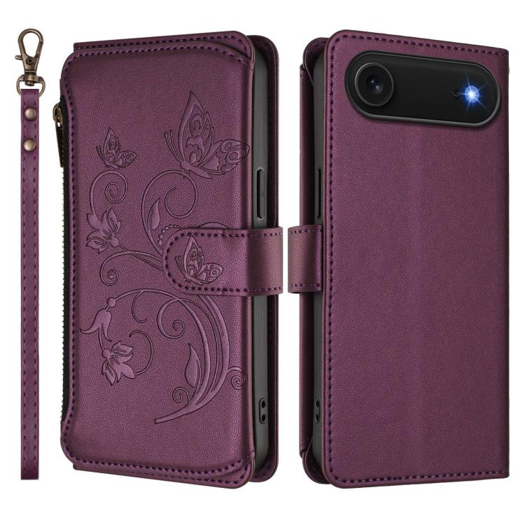 Butterfly Love Flower Multi-card Zipper Wallet Leather Phone Case, For iPhone 17 Air, For iPhone 16e, For iPhone 16 Pro Max