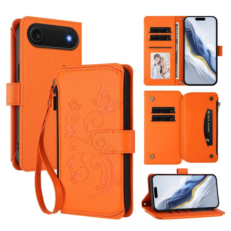Butterfly Love Flower Multi-card Zipper Wallet Leather Phone Case, For iPhone 17 Air, For iPhone 16e, For iPhone 16 Pro Max