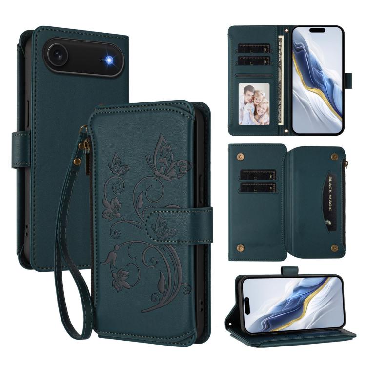 Butterfly Love Flower Multi-card Zipper Wallet Leather Phone Case, For iPhone 17 Air, For iPhone 16e, For iPhone 16 Pro Max