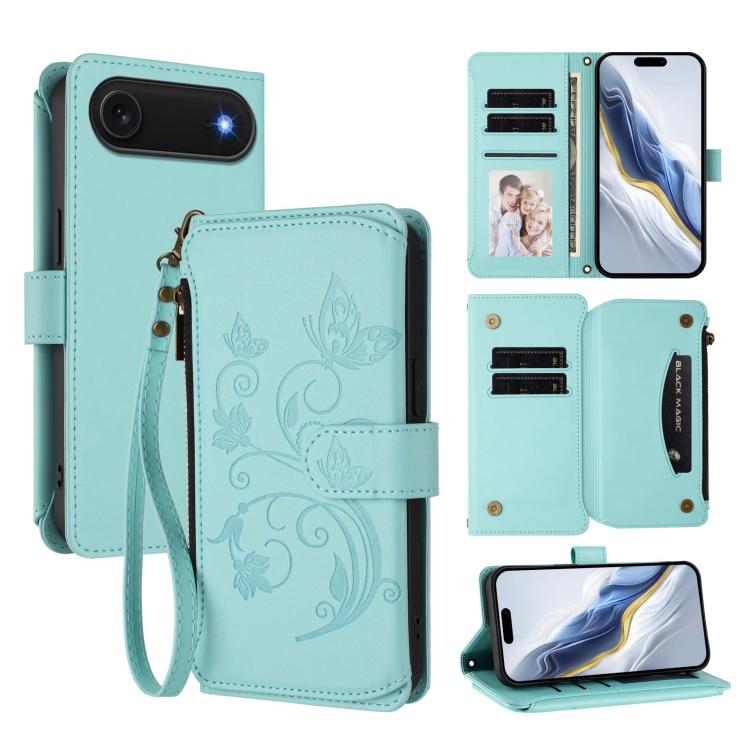 Butterfly Love Flower Multi-card Zipper Wallet Leather Phone Case, For iPhone 17 Air, For iPhone 16e, For iPhone 16 Pro Max