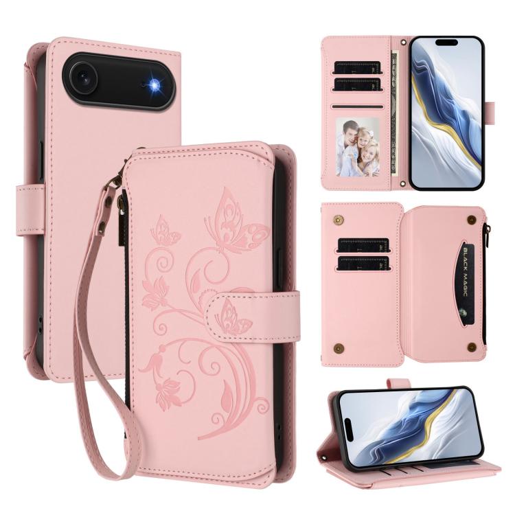 Butterfly Love Flower Multi-card Zipper Wallet Leather Phone Case, For iPhone 17 Air, For iPhone 16e, For iPhone 16 Pro Max