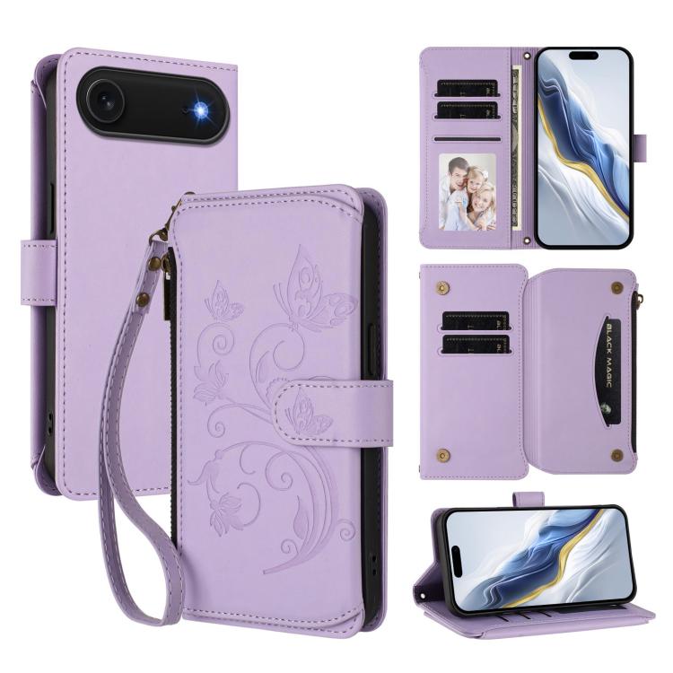 Butterfly Love Flower Multi-card Zipper Wallet Leather Phone Case, For iPhone 17 Air, For iPhone 16e, For iPhone 16 Pro Max