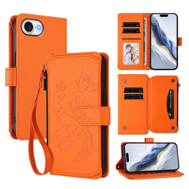 Butterfly Love Flower Multi-card Zipper Wallet Leather Phone Case, For iPhone 17 Air, For iPhone 16e, For iPhone 16 Pro Max