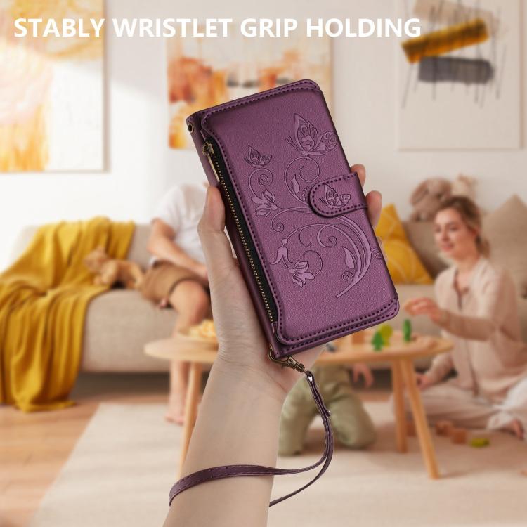 Butterfly Love Flower Multi-card Zipper Wallet Leather Phone Case, For iPhone 15 Pro Max, For iPhone 15 Pro, For iPhone 15 Plus