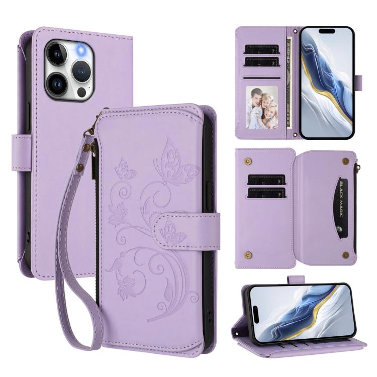 Butterfly Love Flower Multi-card Zipper Wallet Leather Phone Case, For iPhone 14 Pro, For iPhone 14 Pro Max, For iPhone 7 / 8 / SE 2022
