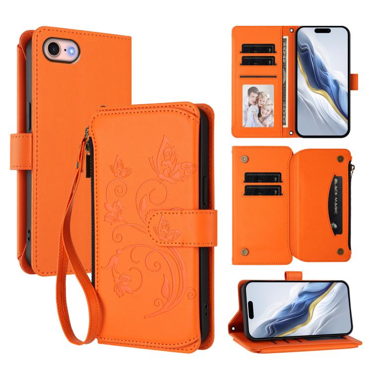 Butterfly Love Flower Multi-card Zipper Wallet Leather Phone Case, For iPhone 14 Pro, For iPhone 14 Pro Max, For iPhone 7 / 8 / SE 2022