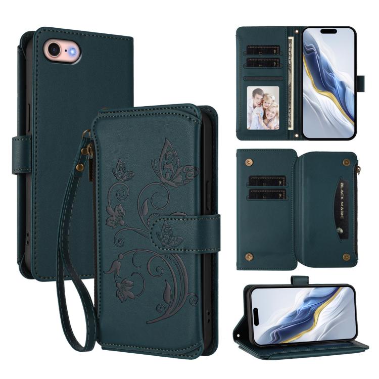 Butterfly Love Flower Multi-card Zipper Wallet Leather Phone Case, For iPhone 14 Pro, For iPhone 14 Pro Max, For iPhone 7 / 8 / SE 2022