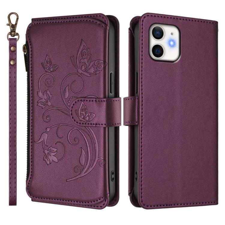 Butterfly Love Flower Multi-card Zipper Wallet Leather Phone Case, For iPhone 12 / 12 Pro, For iPhone 12 Pro Max, For iPhone 12 mini