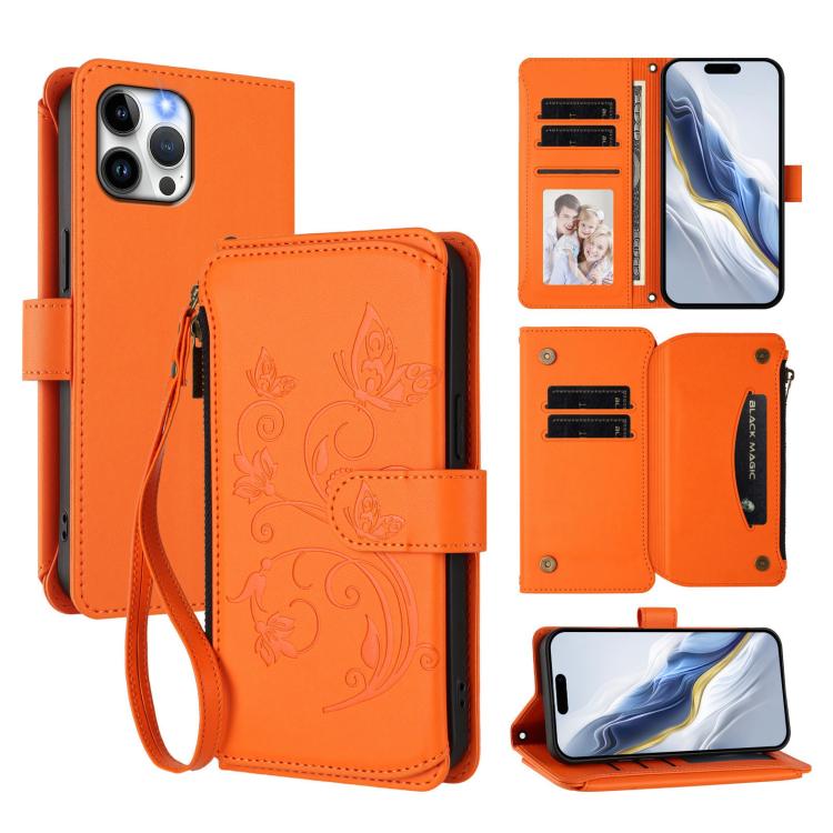 Butterfly Love Flower Multi-card Zipper Wallet Leather Phone Case, For iPhone 12 / 12 Pro, For iPhone 12 Pro Max, For iPhone 12 mini
