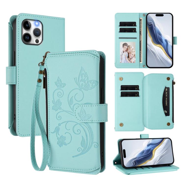 Butterfly Love Flower Multi-card Zipper Wallet Leather Phone Case, For iPhone 12 / 12 Pro, For iPhone 12 Pro Max, For iPhone 12 mini