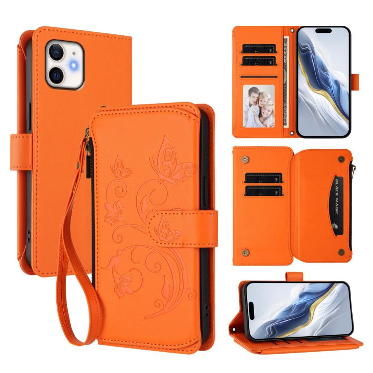 Butterfly Love Flower Multi-card Zipper Wallet Leather Phone Case, For iPhone 12 / 12 Pro, For iPhone 12 Pro Max, For iPhone 12 mini