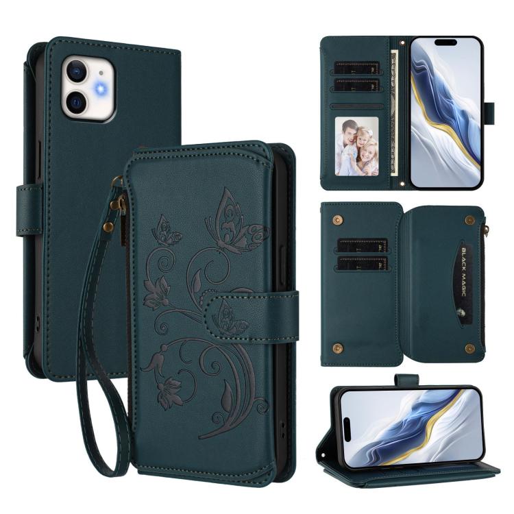 Butterfly Love Flower Multi-card Zipper Wallet Leather Phone Case, For iPhone 12 / 12 Pro, For iPhone 12 Pro Max, For iPhone 12 mini