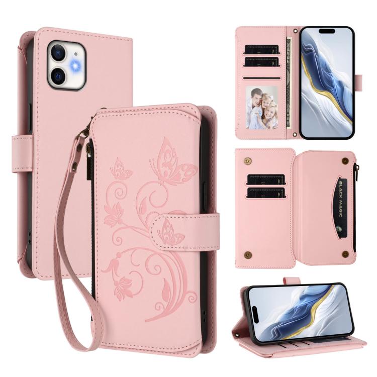Butterfly Love Flower Multi-card Zipper Wallet Leather Phone Case, For iPhone 11 Pro Max, For iPhone 11, For iPhone 11 Pro