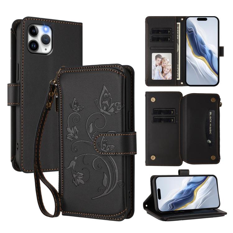 Butterfly Love Flower Multi-card Zipper Wallet Leather Phone Case, For iPhone 11 Pro Max, For iPhone 11, For iPhone 11 Pro