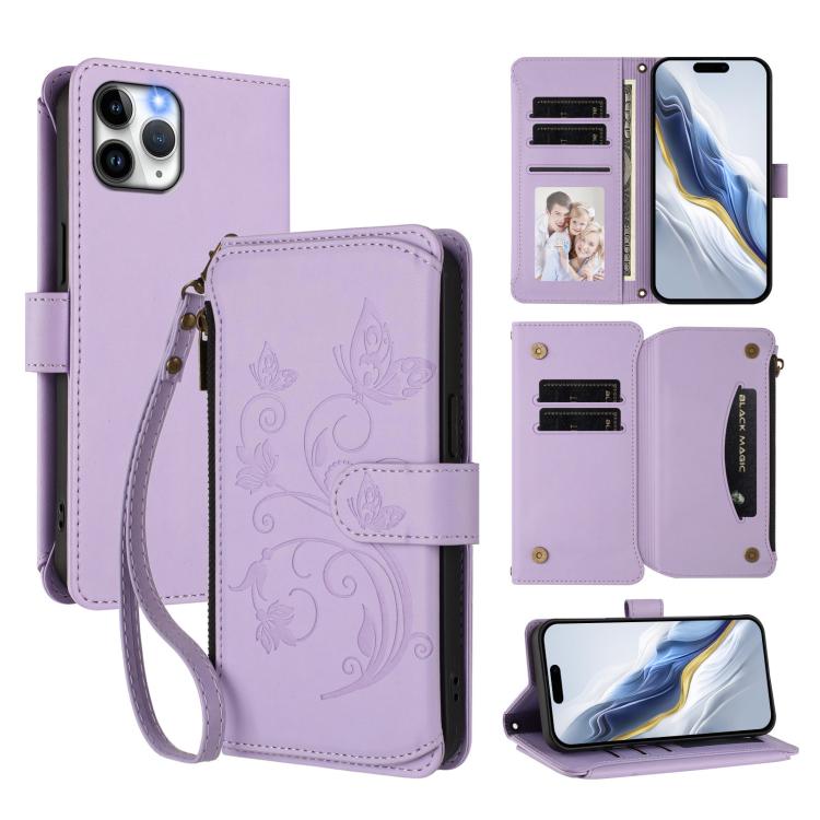 Butterfly Love Flower Multi-card Zipper Wallet Leather Phone Case, For iPhone 11 Pro Max, For iPhone 11, For iPhone 11 Pro