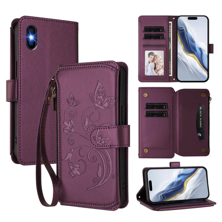 Butterfly Love Flower Multi-card Zipper Wallet Leather Phone Case, For iPhone X / XS, For iPhone XR, For iPhone XS Max