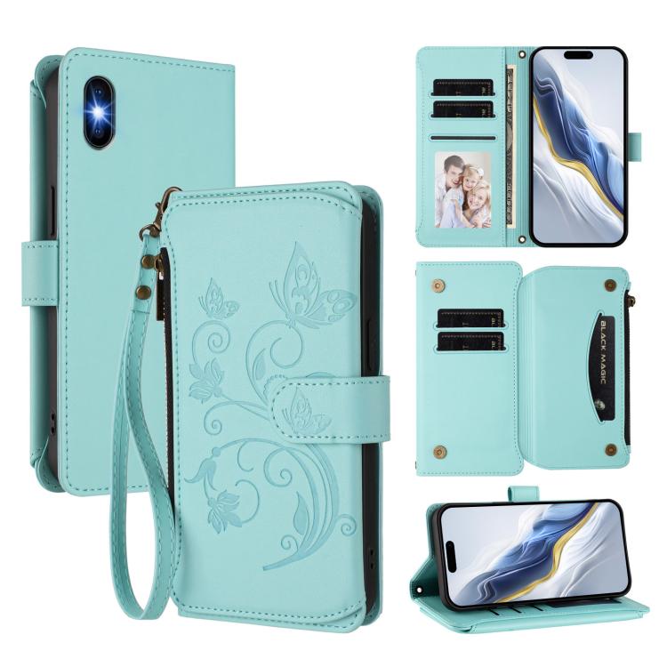 Butterfly Love Flower Multi-card Zipper Wallet Leather Phone Case, For iPhone X / XS, For iPhone XR, For iPhone XS Max