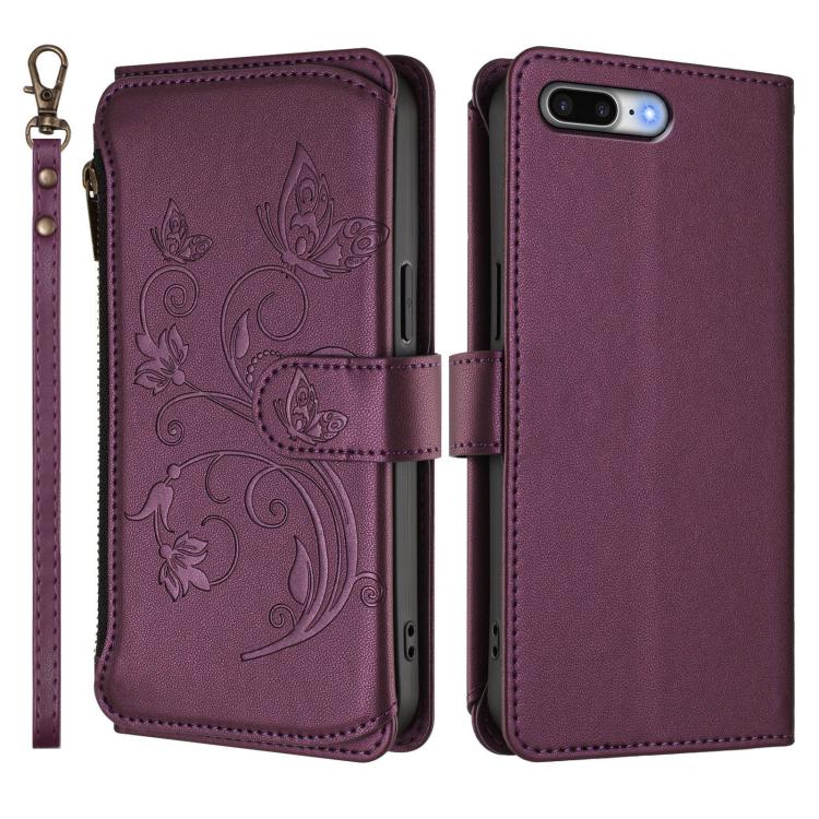 Butterfly Love Flower Multi-card Zipper Wallet Leather Phone Case, For iPhone 7 Plus / 8 Plus