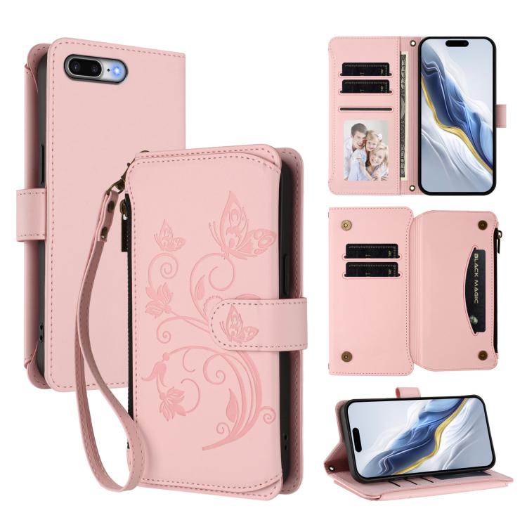 Butterfly Love Flower Multi-card Zipper Wallet Leather Phone Case, For iPhone 7 Plus / 8 Plus
