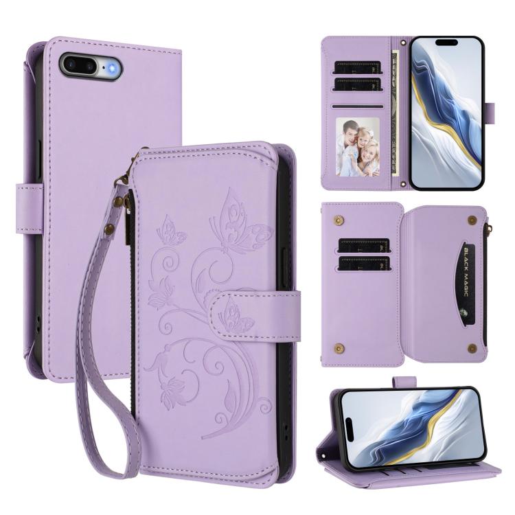 Butterfly Love Flower Multi-card Zipper Wallet Leather Phone Case, For iPhone 7 Plus / 8 Plus