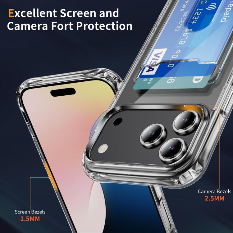 Crystal Clear Card Slot PC Hybrid TPU Phone Case, For iPhone 17 Pro Max, For iPhone 17 Pro, For iPhone 17, For iPhone 17 Air, For iPhone 16e