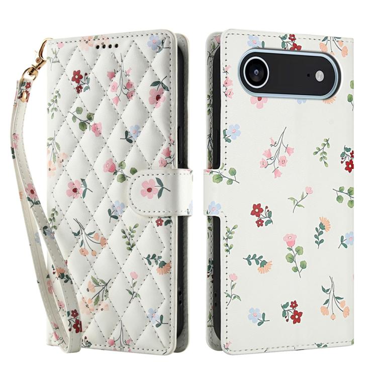 Flower Pattern Buckle Leather Phone Case with Lanyard, For iPhone 16e, For iPhone 16 Pro Max, For iPhone 16 Pro, For iPhone 16 Plus