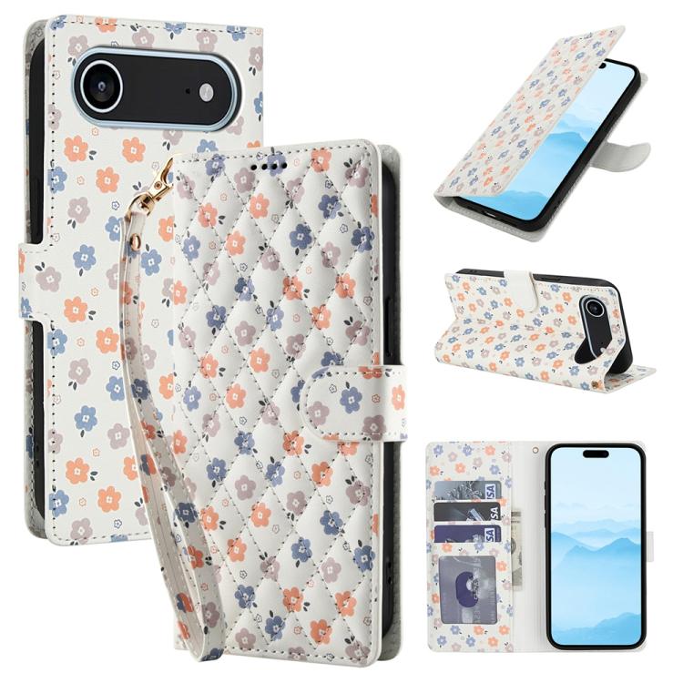 Flower Pattern Buckle Leather Phone Case with Lanyard, For iPhone 16e, For iPhone 16 Pro Max, For iPhone 16 Pro, For iPhone 16 Plus