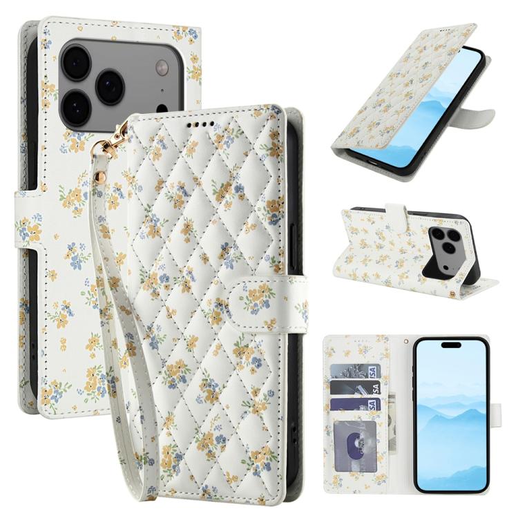 Flower Pattern Buckle Leather Phone Case with Lanyard, For iPhone 17 Pro Max, For iPhone 17 Pro, For iPhone 17, For iPhone 17 Air
