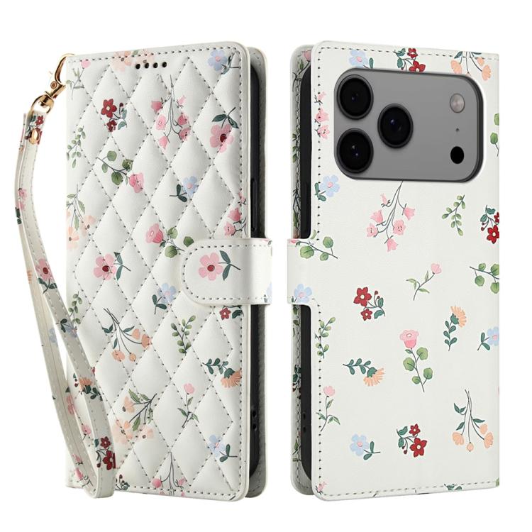 Flower Pattern Buckle Leather Phone Case with Lanyard, For iPhone 17 Pro Max, For iPhone 17 Pro, For iPhone 17, For iPhone 17 Air