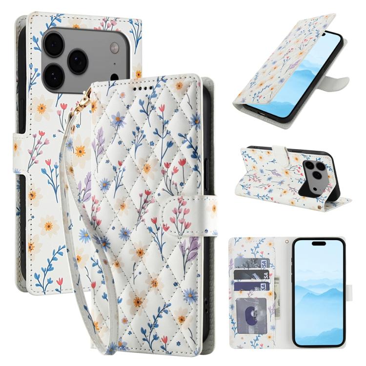 Flower Pattern Buckle Leather Phone Case with Lanyard, For iPhone 17 Pro Max, For iPhone 17 Pro, For iPhone 17, For iPhone 17 Air
