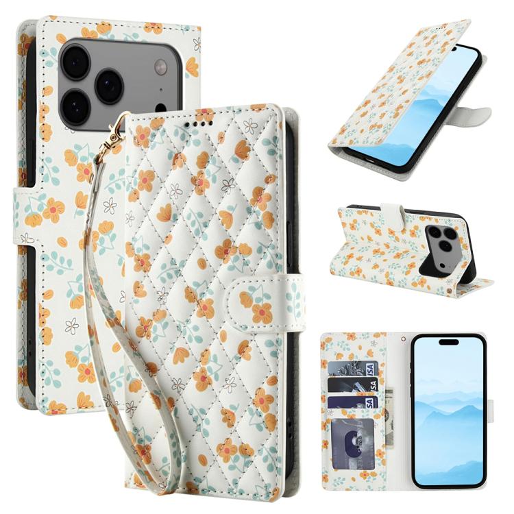 Flower Pattern Buckle Leather Phone Case with Lanyard, For iPhone 17 Pro Max, For iPhone 17 Pro, For iPhone 17, For iPhone 17 Air