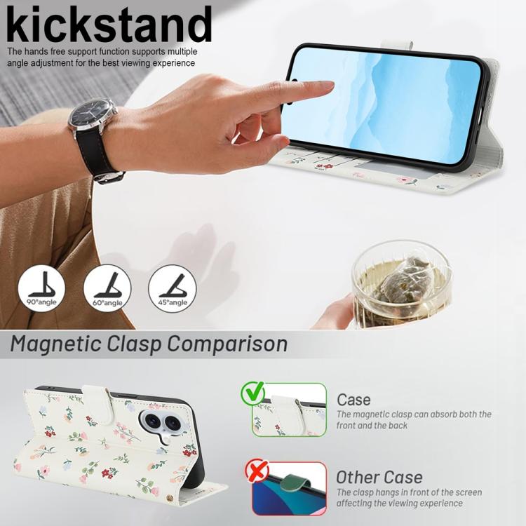 Flower Pattern Buckle Leather Phone Case with Lanyard, For iPhone 16, For iPhone 15 Pro Max, For iPhone 15 Pro, For iPhone 15 Plus / 14 Plus