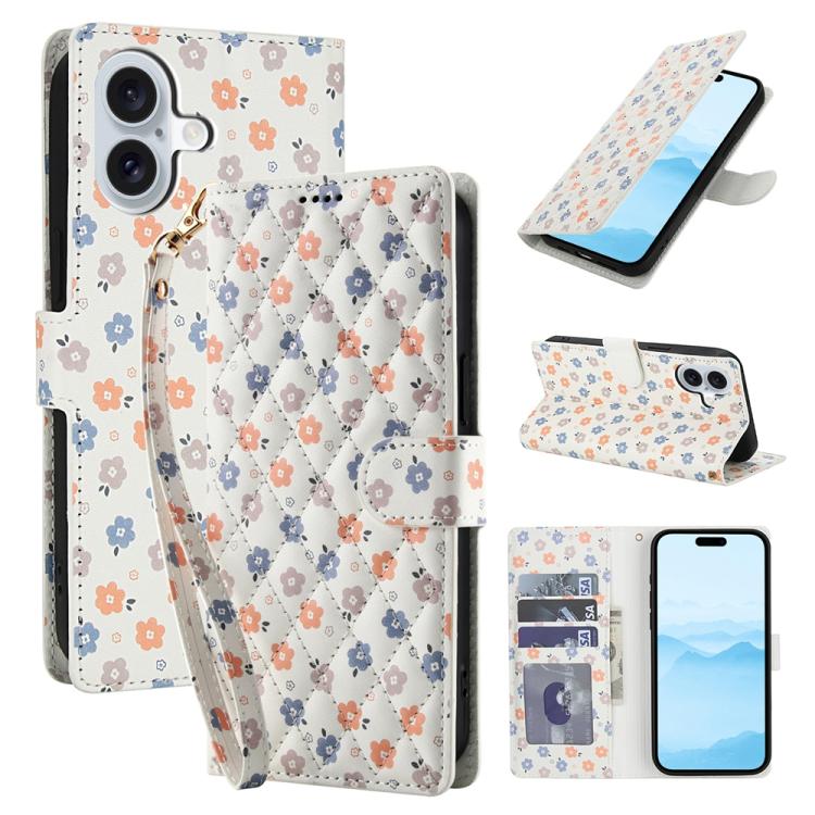 Flower Pattern Buckle Leather Phone Case with Lanyard, For iPhone 16, For iPhone 15 Pro Max, For iPhone 15 Pro, For iPhone 15 Plus / 14 Plus