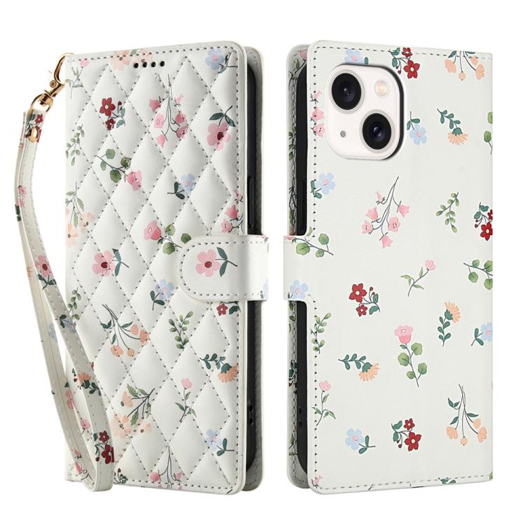 Flower Pattern Buckle Leather Phone Case with Lanyard, For iPhone 15, For iPhone 14 / 13, For iPhone 14 Pro, For iPhone 14 Pro Max