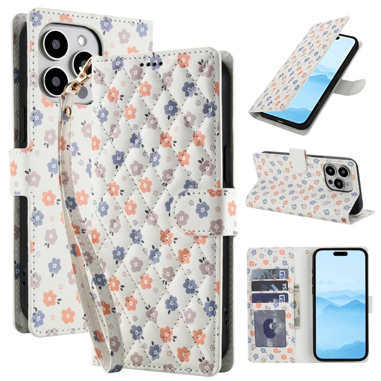 Flower Pattern Buckle Leather Phone Case with Lanyard, For iPhone 15, For iPhone 14 / 13, For iPhone 14 Pro, For iPhone 14 Pro Max