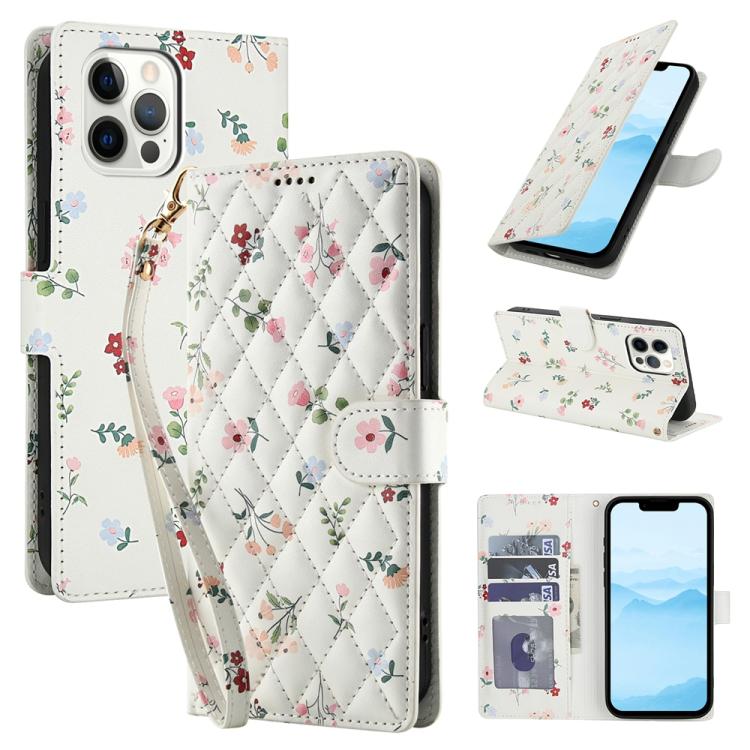 Flower Pattern Buckle Leather Phone Case with Lanyard, For iPhone 12 / 12 Pro, For iPhone 12 Pro Max, For iPhone 12 mini, For iPhone 11 Pro Max